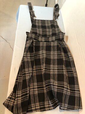 SMALL Black Overall Dress 13" Underarm to Underarm - 37" Top Shoulder to Bottom